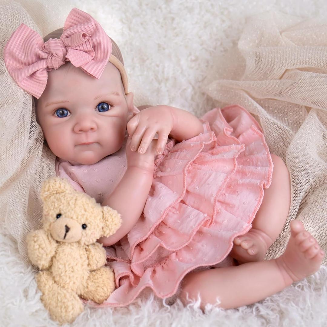 Aori Reborn Baby Dolls Girl 20'' Realistic Newborn Girl - Lifelike Poseable Vinyl Baby Doll with Feeding & Outfit Set - Weighted Body for Cuddling, Gift for Collectors & Kids 3+ (Pink Dress)