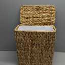 Coeusy 3 Gallon Wicker Trash Can,Small Bathroom Trash Can with Lid,Natural Water Hyacinth Wicker Waste Basket for Bedroom,Toilet,Narrow Garbage Can with Removable Liner