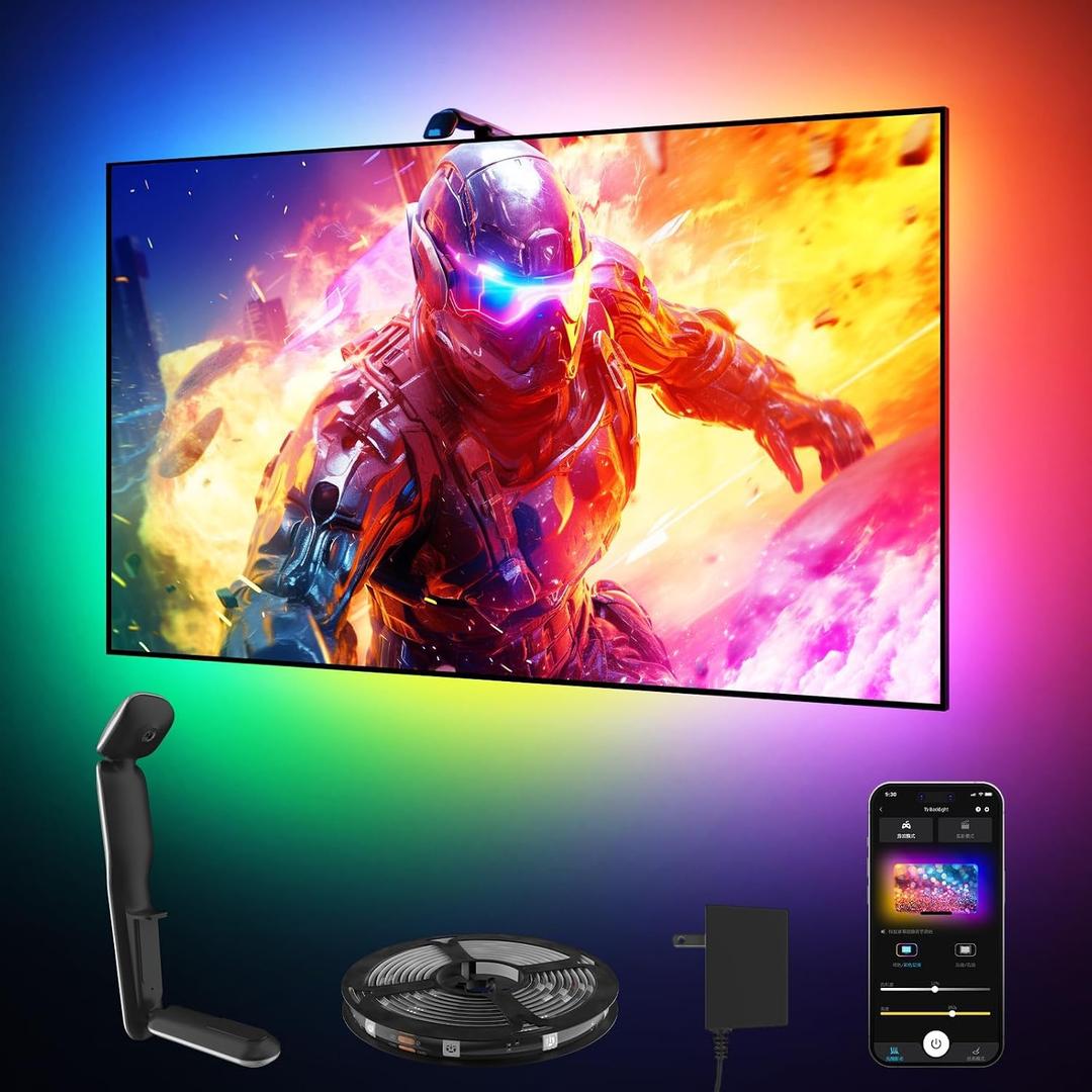GIPOYENT TV LED Backlight with Camera, 10.5FT RGBIC Lights Sync to Screen for 32–50 Inch TVs & PC Monitors, Music Sync Color Changing LED Strip Lights, Smart App & Remote Control for Gaming, Movies