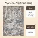 6x9 Washable Area Rugs - Modern Abstract Rugs for Living Room Non-Slip Low Pile Soft Machine Washable Carpet for Bedroom, Dining Room, Nursery, Home Office, Farmhouse (6'x9' Tan Blue)