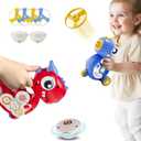 iPlay, iLearn Kids Dinosaur Flying Disc Launcher Toys, Toddler Push Go Friction Dinos Cars, Indoor Outdoor Spinning Top Yard Play Set, Birthday Gift for 12-18 Month, 1 2 3-6 Years Old Boys Girls Child