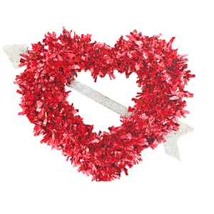 2 Pack Holiday Home Valentine's Heart Tinsel Wreath with Arrow - Red, 2 Items