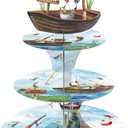 2 x Fishing Birthday Party Decorations Cupcake Stand, 3 Tier Gone Fishing Funny Cardboard Cupcake Display Stand Dessert Tower, Angler Birthday Party Supplies