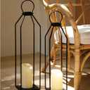 Perfnique Modern Farmhouse Lantern Decor, 19.7'' 22'' Set of 2 Black Metal Lanterns, 2 LED 6hr Timer Flickering Flameless Candles, Lanterns Decorative for Porch, Patio, Fireplace Mantle, Christmas