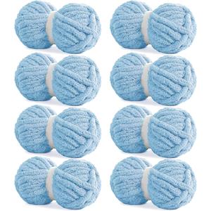 HOMBYS Sky Blue Chunky Chenille Yarn for Hand Knitting,Fluffy Soft Jumbo Yarn Crocheting,Super Bulky Big Yarn for Chunky Blanket,Large Thick Arm Knitting Yarn,8 Pack Plush Yarn