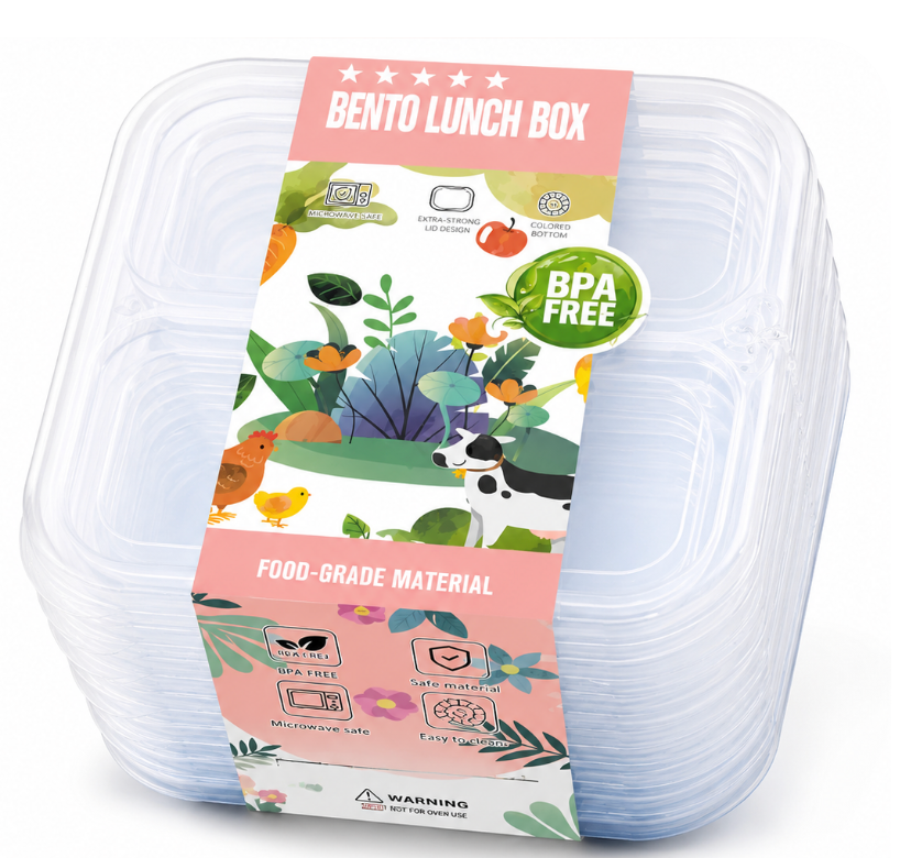 Honeydak 8 Pcs Snack Box Containers Set, Reusable 4 Compartment Bento Snack Boxes Divided Meal Prep Containers Food Storage Stackable for Adults Work Travel