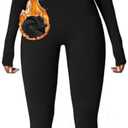 AEEZO Womens Long Sleeve Workout Jumpsuit Zip Up Yoga Rompers Sexy Tummy Control One Piece Bodycon Bottom Pants, Black, Size M