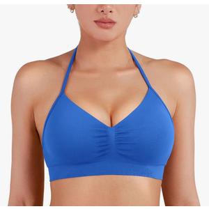 YEOREO SoftHue Women Halter Sports Bra Impact Longline Strappy Bra V Neck Padded Open Back Workout Gym Crop Top Size L