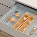 VeyFey Silverware Tray for Drawer, Stackable Kitchen Bamboo Drawer Organizer 12" x 3" x 2" Set of 2