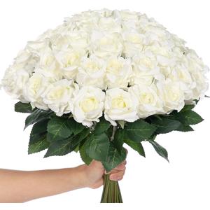 YXZZWL 60 Pcs Artificial Roses in Bulk, Fake Silk Roses Realistic Roses Stem Faux Roses Bouquet for Wedding Centerpieces Flower Arrangement Home Decor (White)