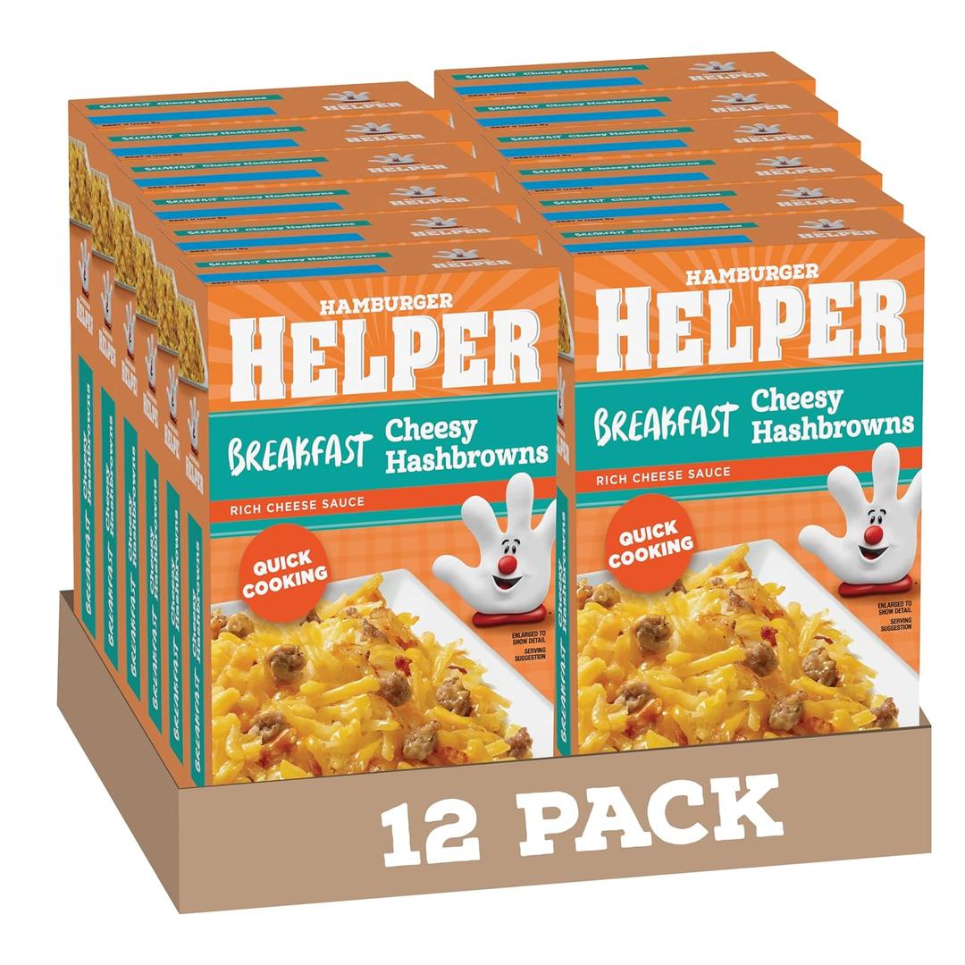 Hamburger Helper BREAKFAST Cheesy Hashbrowns Meal (5.5 oz - 12 Pack) No Artificial Flavors, Ready in3 Easy Steps, Quick Breakfasts for Busy Mornings & Families On-the-Go, BBD 11/13/2026