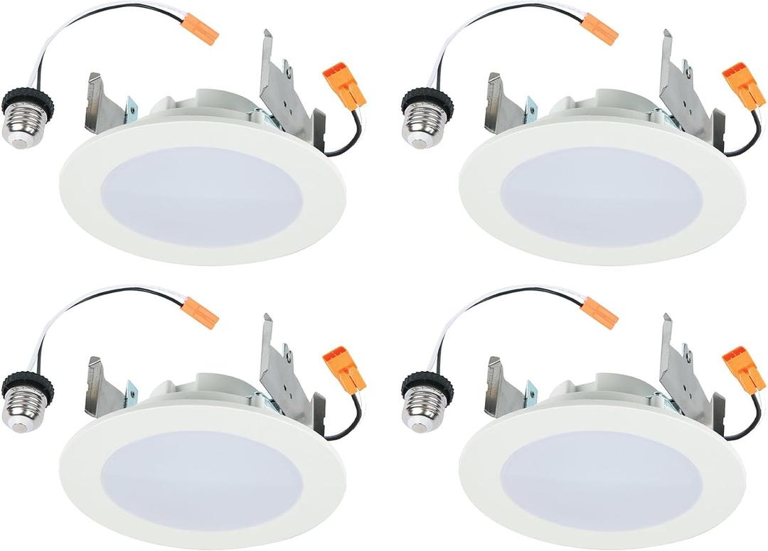 HALO HLBT 4 Pack 4 in LED Recessed Lights Slim Trim Retrofit Selectable Color Temperature 2700K, 3000K, 3500K, 4000K, 5000K Dimmable Indoor Outdoor Wet Location HLBT407FS5-4pk