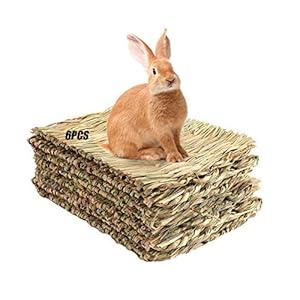 Tfwadmx 6 Pcs Rabbit Grass Mats 16''x11''Large Natural Woven Seagrass Mat Bunny Sleep Bed for Chinchillas Guinea Pigs Ferret Hamster Squirrel and Small Animals