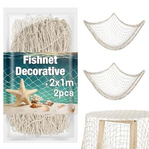Sukh 2PCS Fish Net Decorative - Fish Net Decorations Decorative Netting Nautical Fishnet Table Runner Nets Netting Fishnet Ocean Party Rope Decoration