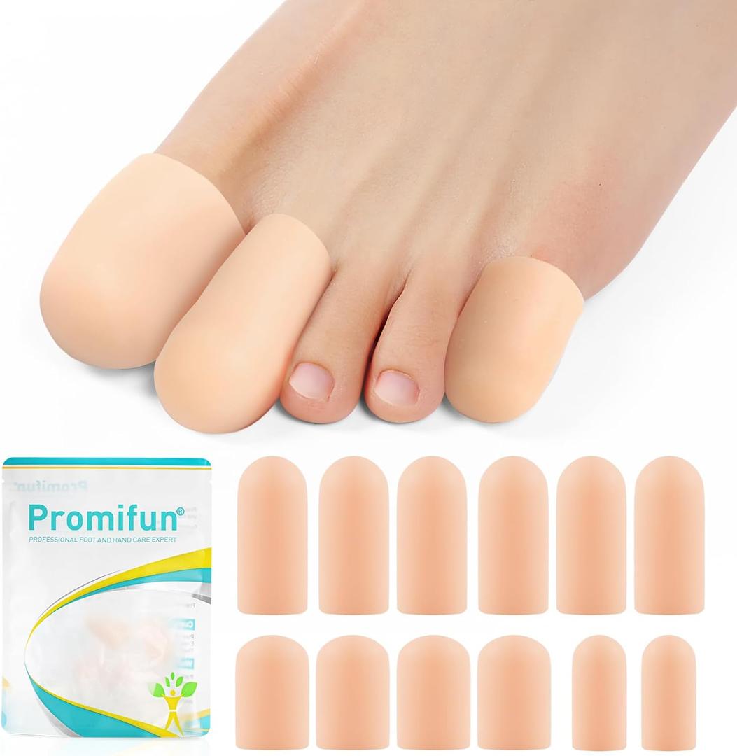 Promifun Silicone Toe Protectors,6 Pairs Soft Gel Toe Protectors for Men & Women-Toe Caps for Foot Pain Relief-Toe Sleeves for Ingrown Toenails, Corns, Calluses, Blisters(Skin Color+2L+3M+1S)