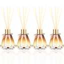 4pcs Reed Diffuser Empty Bottles with 20pcs Sticks, Delicate Gold Leaf Decor, Glass Fragrance Set with Lids for Home, Bathroom | Refillable, Diamond Style Gold