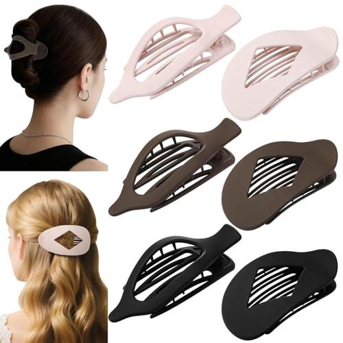6 Pcs Flat Hair Clips for Women, 2 Styles Lay Flat Claw Clips, Large Non-slip Matte French Hair Clips for Thin Thick Hair, Neutral Color