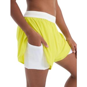 PATPAT Girls 2-in-1 Shorts, Ultra-Light Quick-Dry Active Shorts with Bamboo Viscose Liner for Kids Soccer Dance Biker Sports (Yellow, L)