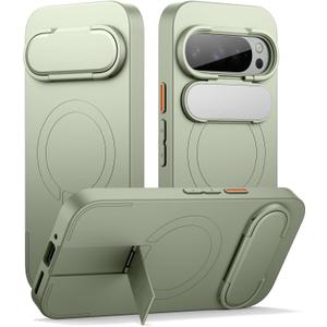 SURITCH for Google Pixel 9 Pro XL Phone Case, Compatible with MagSafe, Protective Cover with Camera Cover & Adjustable Metal Kickstand for Pixel 9 Pro XL -Sage Green