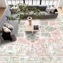 Vhong Boho Area Rugs Vintage Washable Neutral Modern Dusty Pink and Green 9x12 Non Slip Large Carpet for Nursery Living Room Dining Room Bedroom Farmhouse Girls Room