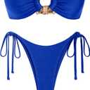 ZAFUL Metal Ring Bandeau Bikini Set Tie Side Bathing Suit High Cut 2 Piece Swimsuit Cutout Swimwear (Small, Silky Royal Blue)