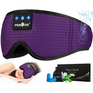 MUSICOZY Sleep Headphones Masks, Bluetooth Sleep Eye Mask for Sleeping for Side Sleepers, Sleeping Masks Headphones Wireless Music Mask Men Women with Speakers Cool Tech Gadgets Gifts (Purple)