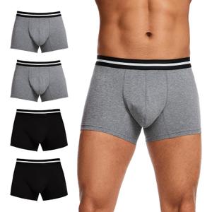 Washable Incontinence Underwear for Men, Cotton Boxer Brief, Light Absorbency 80ml Comfortable Leakproof Design, Feels Like Regular Underwear (4Pack, 2 Black+2 Gray, 2XL)
