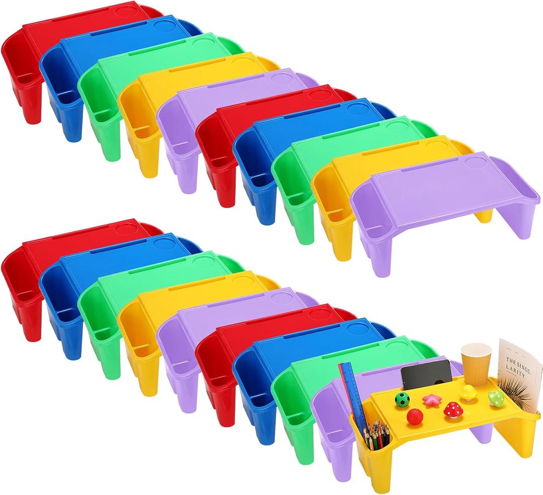 Kisston 25 Pcs Kids Lap Desk Tray Bulk 19.7" x 9.8" x 7.1" Bed Table Plastic Portable Activity Tray with Extra Storage Space for Kids Students Eating Work Study School Classroom (Multicolor)