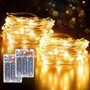 YPHSOL Fairy Lights Battery Operated String Lights 16.4ft 50LED Flashing and Constant Light Waterproof Silver Wire for Christmas DIY Party Wedding Decoration (Warm White, 2 Pack)