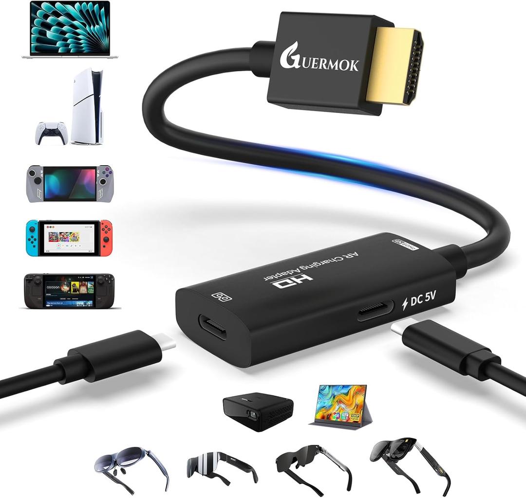 Guermok HDMI to USB C Video Display Adapter, 4.9ft AR Glasses Hub, 4K@60Hz HDMI Male to USBC Female for XREAL One/Air 2 Pro/RayNeo/Rokid, Switch 2/1, Xbox1, PS4/5, Portable Monitors, Black