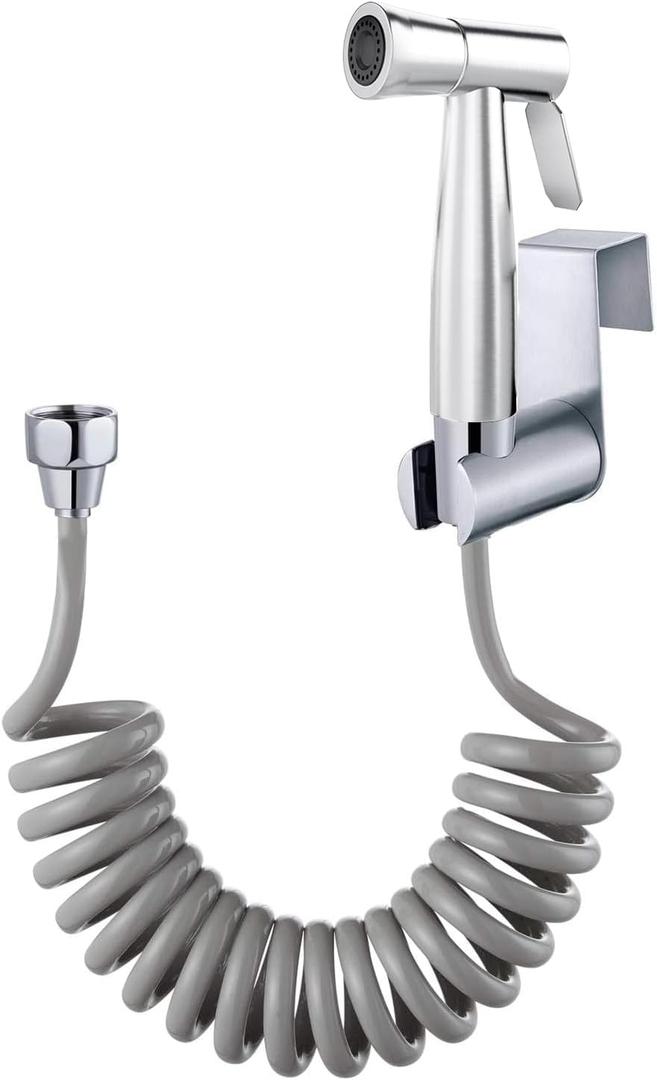 Bidet Stainless Steel Hand Shower, Muslim Stainless Steel Shower, Baby Cloth Diaper Spray Set with Spring Hose, wall Mount