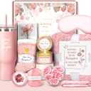 Birthday Gifts for Women Self Care Get Well Soon Gifts, Rose Relaxing Spa Gift Basket - Happy Birthday Set w/ Luxury Flannel Blanket & 40 oz Tumbler, Christmas Gift for Mom Her Wife Sister Friend