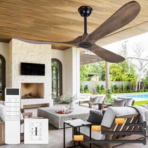 Neatmeat 60 Inch Solid Wood Ceiling Fan No Light,Propeller Outdoor Ceiling Fans Without Lights with Wall Switch and Remote Control,Quiet DC Motor,3 Blades Ceiling Fan for Patios,Living Room,Bedroom (Bronze Grey)