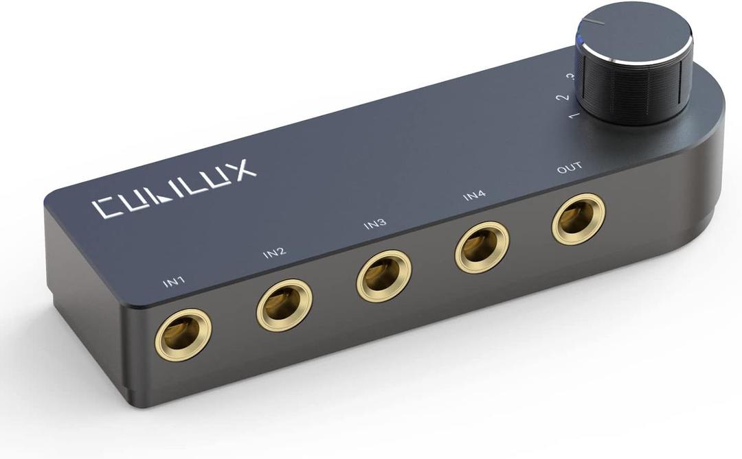Cubilux Bidirectional 4-Channel 6.35mm Audio Selector, 1x TRS to 4X TRS Stereo 4-Port 1/4 Quarter Inch AUX Switch Box for Speaker, Headphones, Subwoofer, Home Audio System, Mixer, Amplifier