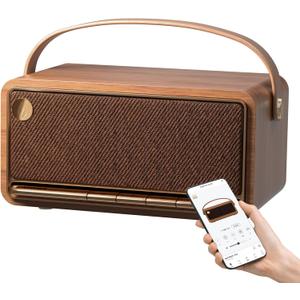 Edifier Retro Wood Bluetooth Speaker, Wireless Portable Speakers with 40W Hi-Res Audio, Stereo Pairing ConneX App, USB and TF Card Brown