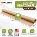 48" x 1200" (100 ft) Natural Kraft Paper Roll
USA Made Non-Toxic, Odorless, 100% Recyclable Brown Wrapping Paper for Shipping, Packaging, Crafting
