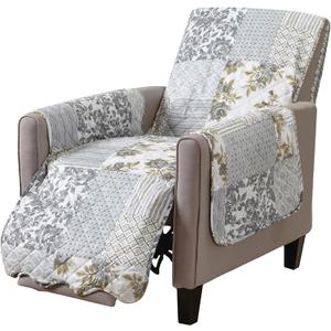 Great Bay Home Reversible Patchwork Recliner Chair Cover - Washable Slipcover Furniture Protector with Elastic Straps - Couch Cover for Dogs, Kids, and Pets - Box-Stitched Detail (Recliner, Grey)