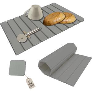 Roll-Up Stone Mat - Premium Diatomaceous Earth Dish Drying Rack, Water Absorbent Roll-Out Dish Drying Mat for Kitchen Countertops, Eco-Friendly, Quick-Dry Surface Light Grey