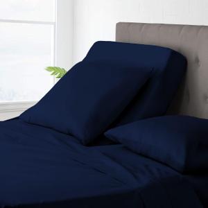 Flex Top Split Head Cal-King Sheets For Adjustable Bed-800 TC-100% Cotton 4-Pcs Top Split Sheets for Sleep Number Bed Navy Blue, Split Down 32''Inch From The Top, Fits Mattress Upto 18'' Deep Pockets