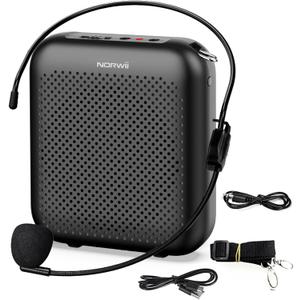 Norwii Bluetooth Voice Amplifier, Power Amplifiers, Portable Mini Wired Microphone Headset for Teacher Classroom & Outdoor Lectures, Teaching, Tour Guides, USB-C Rechargeable - 2000mAh, Black