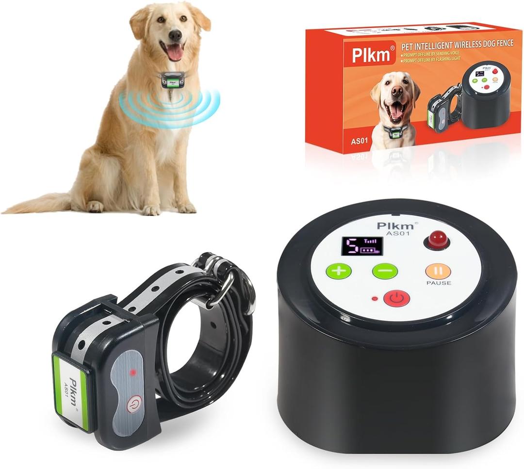 Plkm Wireless Dog Fence 2026 Newest Pet Electric Intelligent Containment System, Transmitter AI Smart Alarm Dog Out of Range Reminder, 360 Strong Signal Coverage, Display Receiver Battery Level