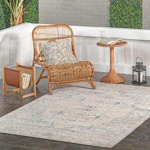 nuLOOM Lolita Beige Medallion Washable Indoor/Outdoor Area Rug, 5' x 8', 5' x 7'10"