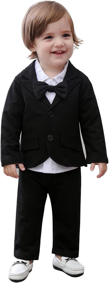 Baby Boys' Blazer Long Sleeves Shirts Pants Gentleman Suit 3 Pieces Sets Black 2-3 Years