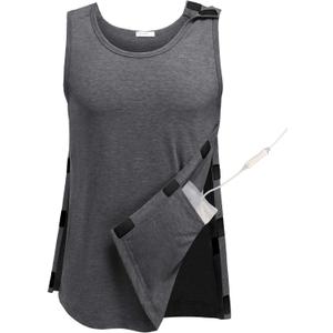 Deyeek Post Surgery Shirts Men Shoulder Mastectomy Recovery Tank Tops with Drain Pockets Adaptive Rotator Cuff Magic Tape (Small, Dark Grey)