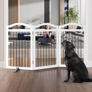 Foldable Freestanding Indoor Dog Gate for Doorways Wooden White Pet Gate for The House Dog Fence with Support Feet Included for Stairs, Hallways, 32" Height,3 Panels Foldable Freestanding Indoor Dog Gate for Doorways Wooden White Pet Gate for The House Dog Fence with Support Feet Included for Stairs, Hallways, 32" Height,3 Panels