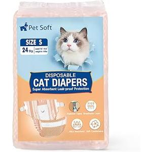 Pet Soft Disposable Cat Diapers  Diaper for Female & Male Cats, Puppy Doggie Diapers for Female Dogs with Adjustable Foam Tail Hole, Small (24Pcs, Yellow)