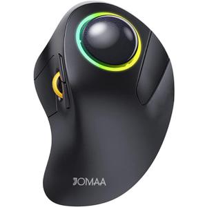 JOMAA Wireless Bluetooth Computer Trackball Mouse with RGB Backlight,Finger Control, 3 Device Switch, Silent Rechargeable Ergonomic Drawing Office Mouse for Laptop, Desktop Computer, Tablet Phone