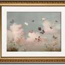 InSimSea Gold Picture Framed Wall Art, Living Room Vintage Butterfly Cloud Nursery Wall Decor, Field Landscape Canvas Print Art, Home Farmhouse Decor, Antique Paintings with Frame 13x16inch