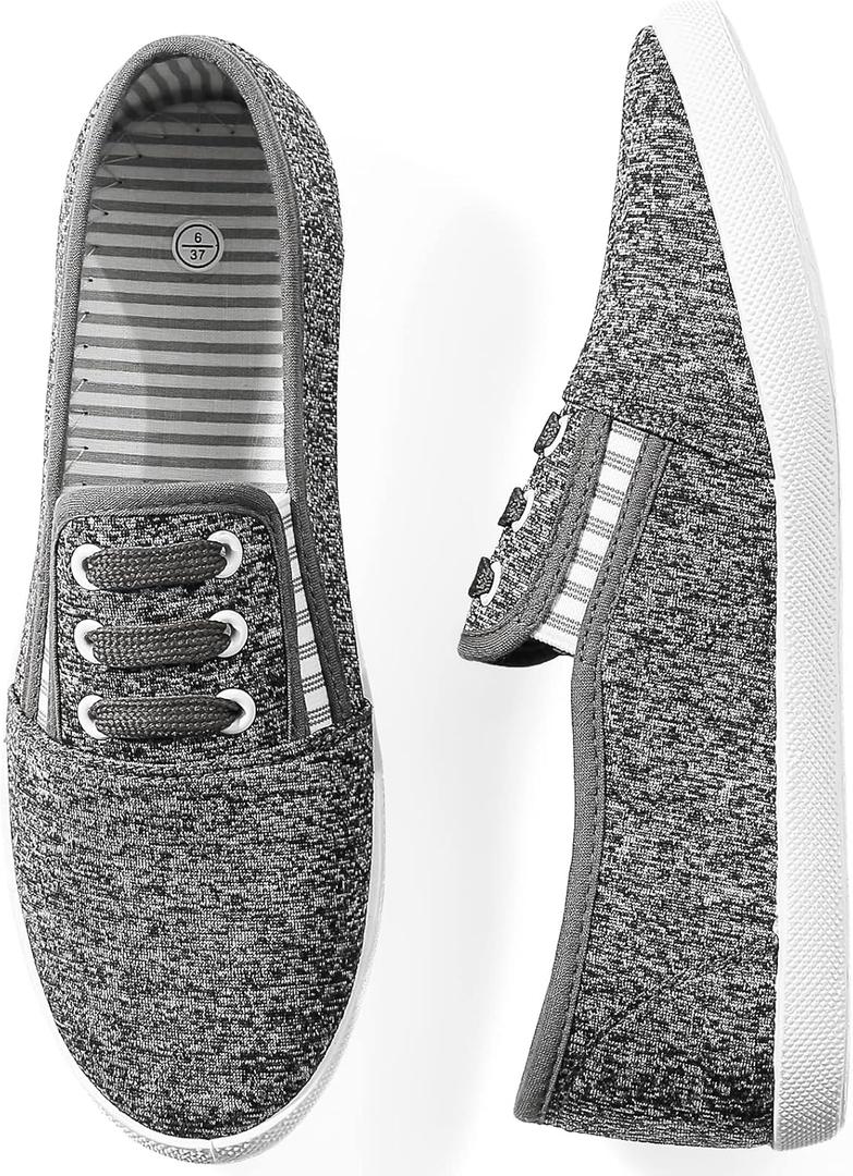 kufeiti Women's Canvas Slip On Shoes Sneakers for Women Fashion Comfortable White Black Elastic Sneakers for Women (White, Size 9)