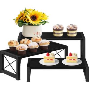 ELITEROO Black 3-Tier Wooden Cupcake and Dessert Display Stand, Multi-Tier Riser for Cupcakes, Food, Perfume, Makeup, Dolls, Collectibles, and Market Vendor Retail Shelf Organizer